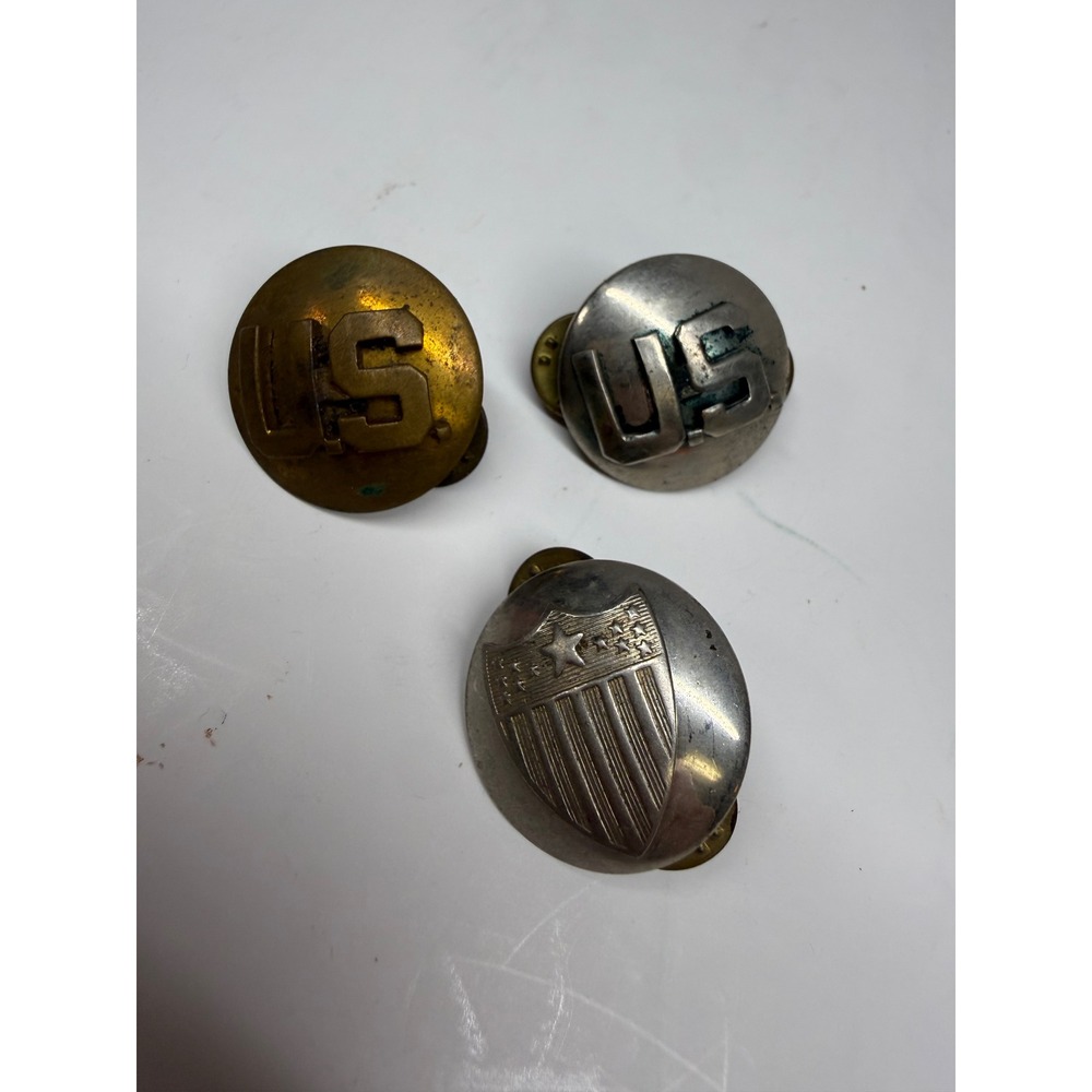 Vintage US Army Collar Brass Insignia Set US Pins and Great Seal Shield GEMSCO